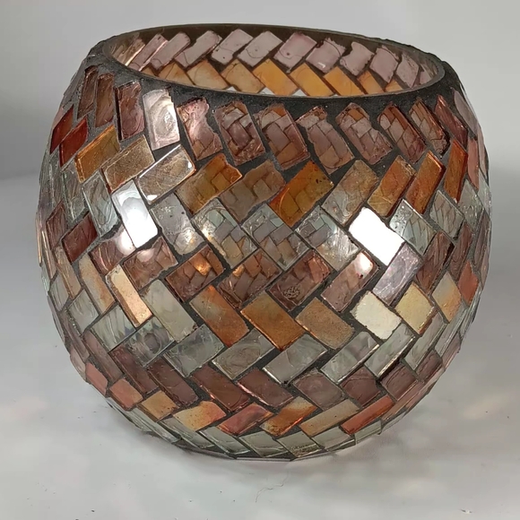 Mosaic Glass Candle/Votive Holder Amber Shades - Handmade - Picture 1 of 5